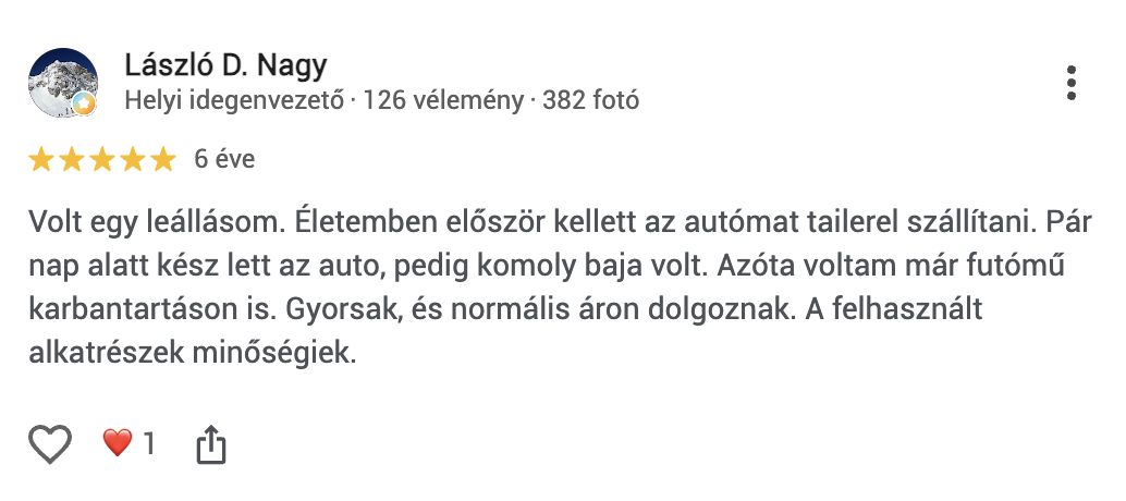 Google értékelés a Dr Car autószervizről (18)