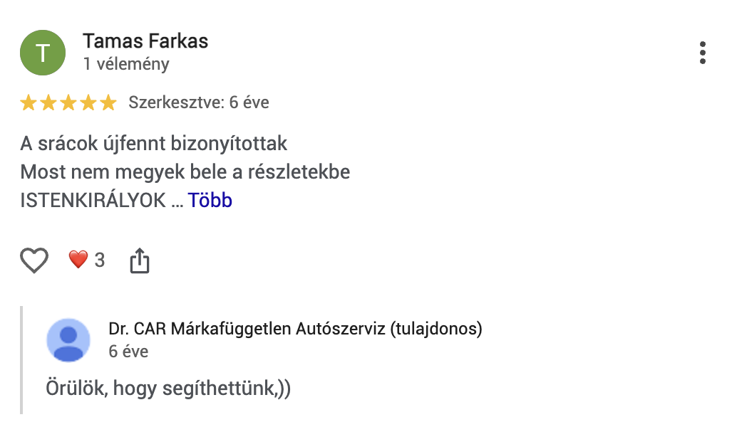Google értékelés a Dr Car autószervizről (14)